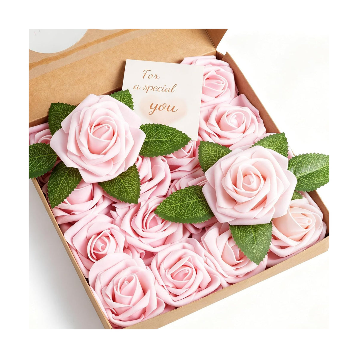 16 Pcs Pink Artificial Flowers, Fake Roses with Stems
