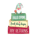 Spring Decoration Wooden Tiered Tray Decor – Rustic Hallo Spring Stacked Block Sign with Spring Gnome Topper – Farmhouse Tabletop Spring Decor for Living Room Shelf Kitchen Seasonal Home Display