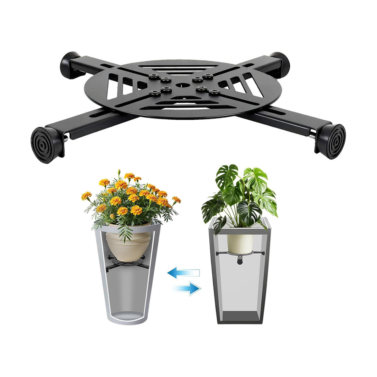Adjustable Heavy Duty Metal Plant Risers , Fit Round Square Tapered Pots