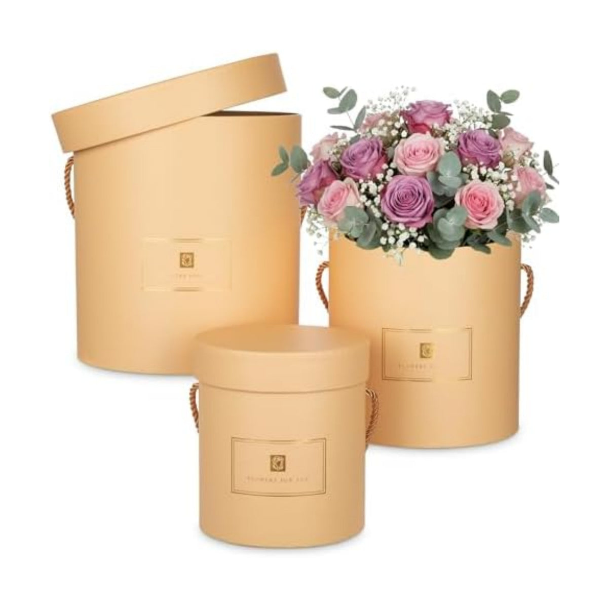 Hollyone Brown Gift Box with Lids Set of 3 Round Nesting Gift Boxes for Presents 3 Assorted Sizes Flowers Arrangements Box for Gift Giving Christmas Valentine Thanksgiving Mom Gifts Present Wrapping