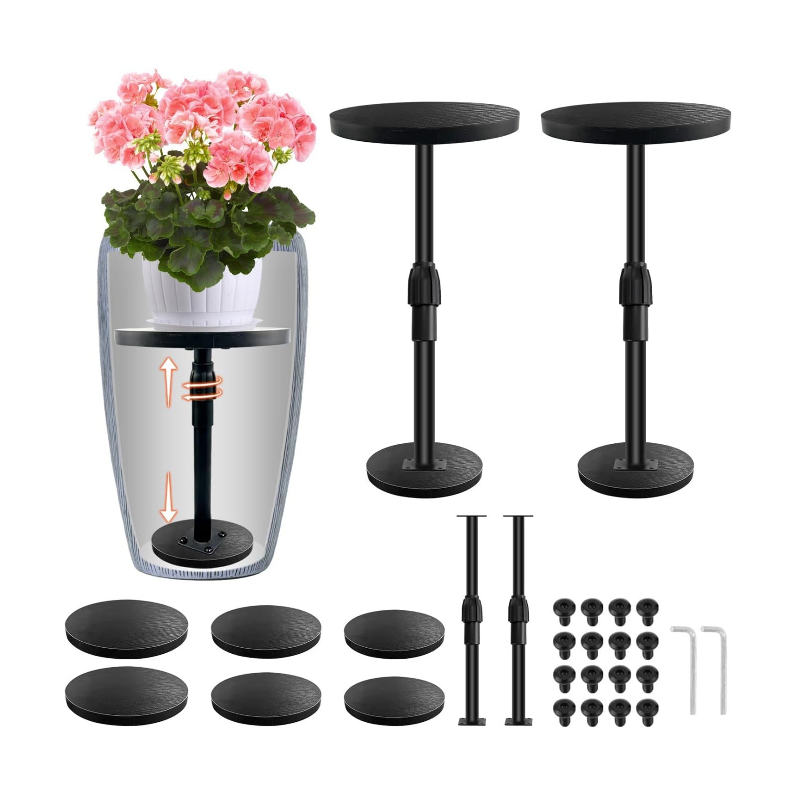 2 Pack Adjustable Height Plant Risers for Inside Pots 12-21" Planter Inserts with 6" 8" 10" Base Rise Planter Lift