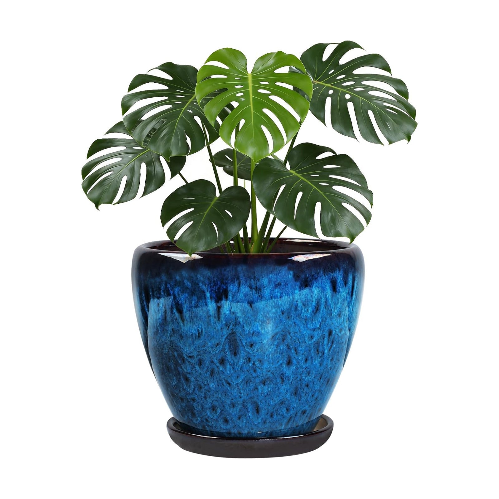 Ceramic Plant Pots With Saucer & Drainage Hole, 10 inch Indoor Flower Pots | Glaze Planters For Indoor Plant