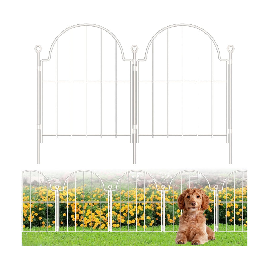 30 Pack White Decorative Garden Fence, 17in(H) x 32ft(L), with Ground Stake | Arched Rustproof Metal No Dig Garden