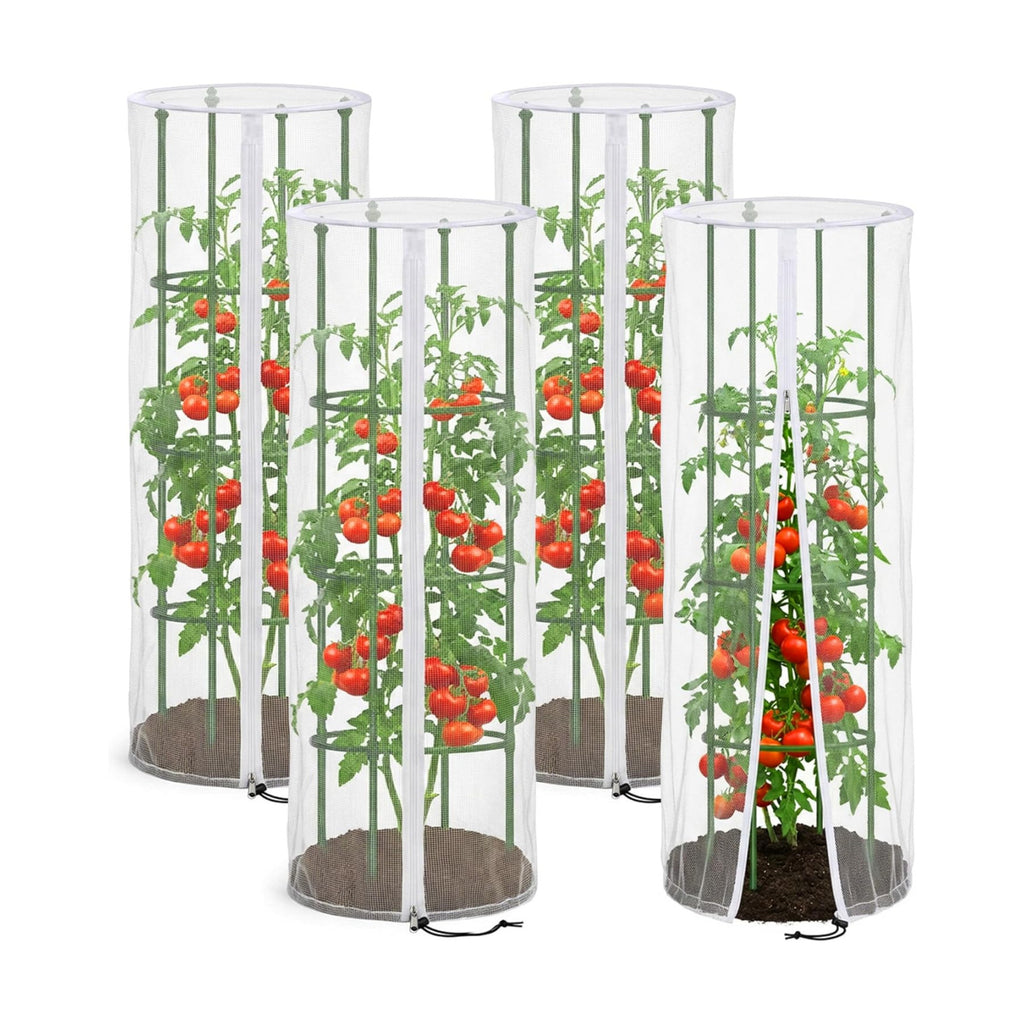 4 Pcs Garden Bird Netting Cover for Round Tomato Cage, 59" x 18" Tomato Trellis Insect Barrier Protection Mesh, Plant
