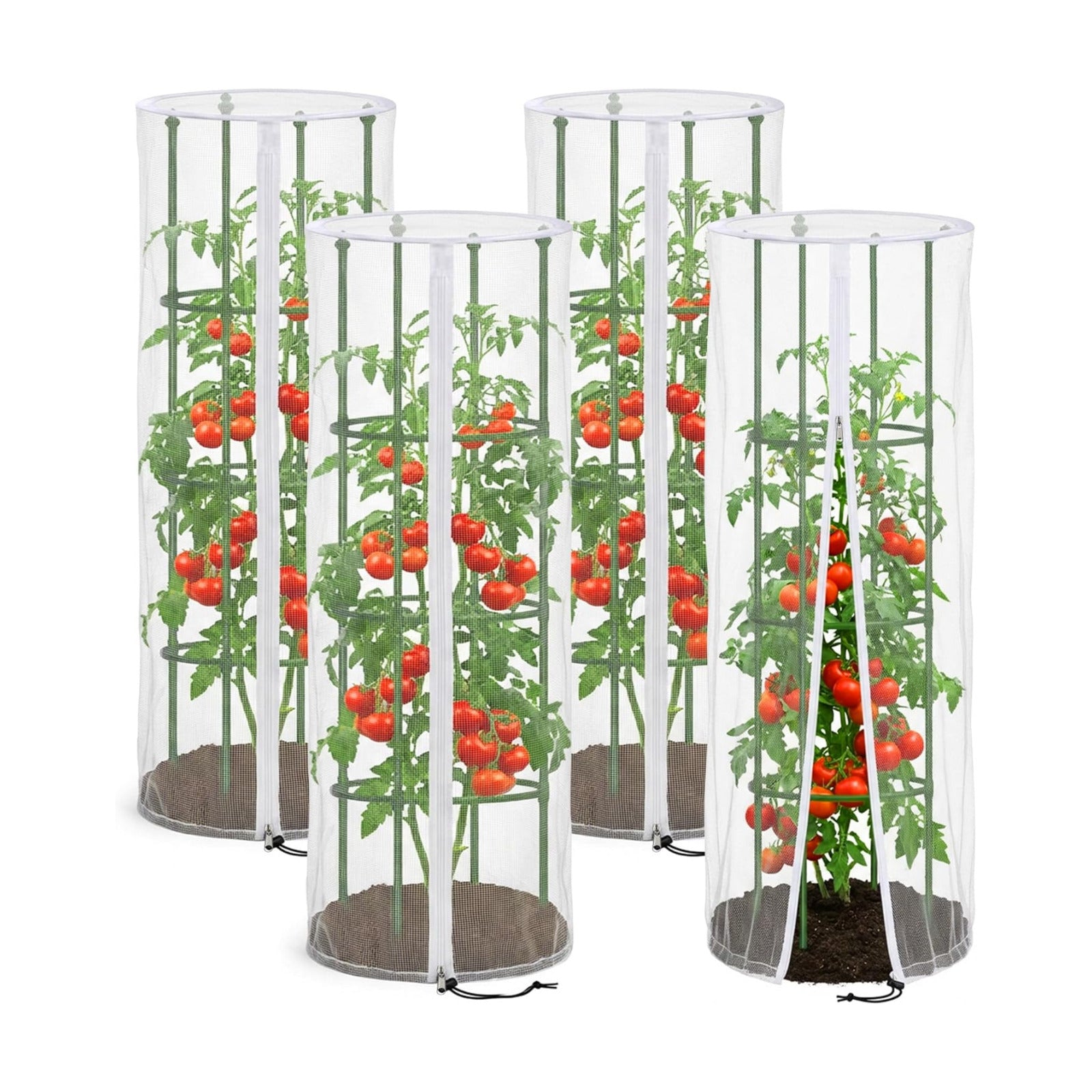 4 Pcs Garden Bird Netting Cover for Round Tomato Cage, 59" x 18" Tomato Trellis Insect Barrier Protection Mesh, Plant