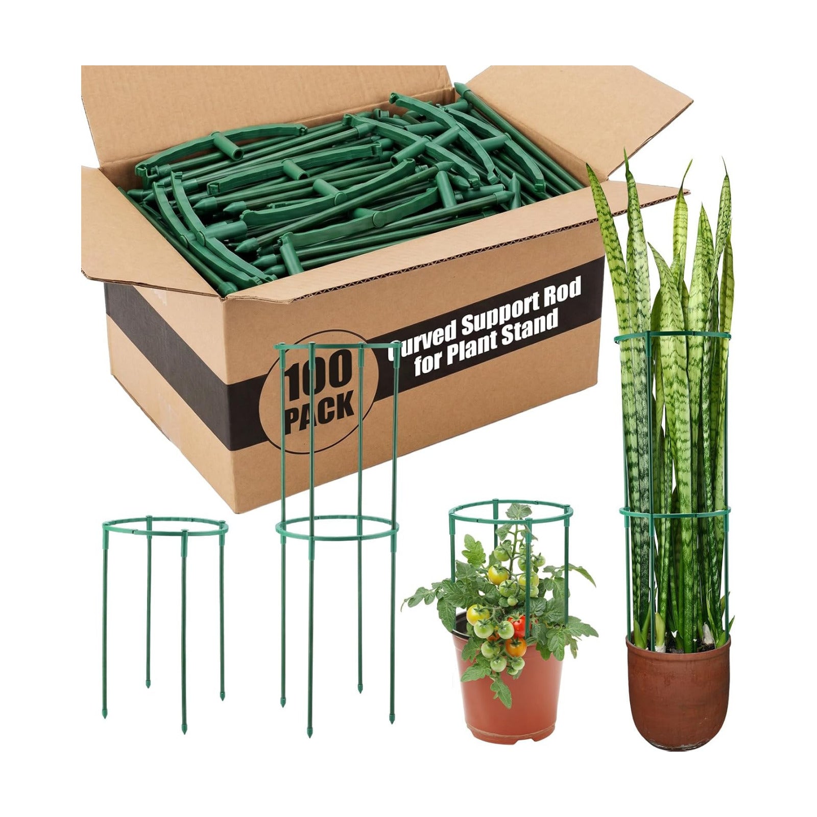 100 Pcs Plant Support Stake 5.9" W X 9.8" H Half Round Plant Cage Stackable Garden Flower Support for Indoor Outdoor