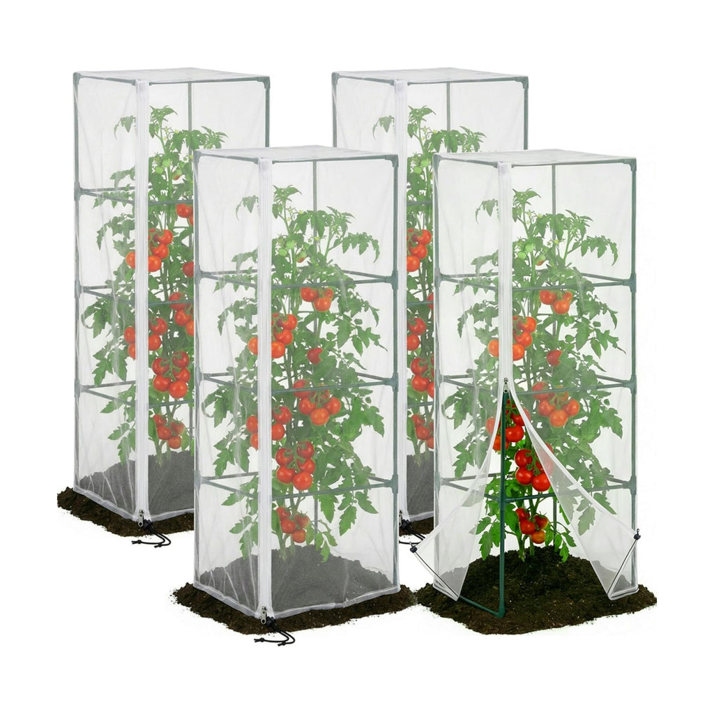 4 Pcs Garden Bird Netting for Square Plant Cage, 59" x 18" x 18" Tomato Cage Garden Net Cover with Zipper, Tomato