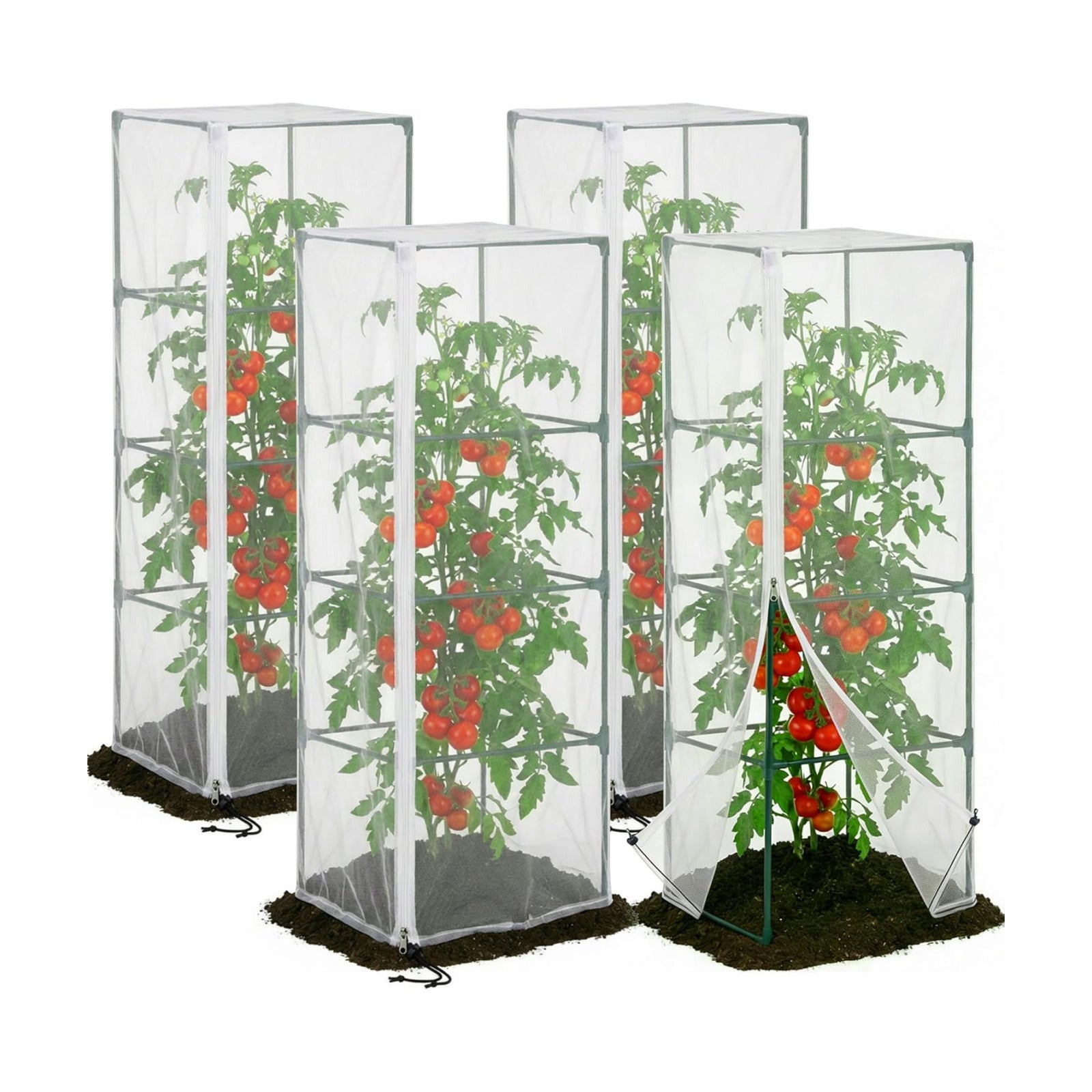 4 Pcs Garden Bird Netting for Square Plant Cage, 59" x 18" x 18" Tomato Cage Garden Net Cover with Zipper, Tomato