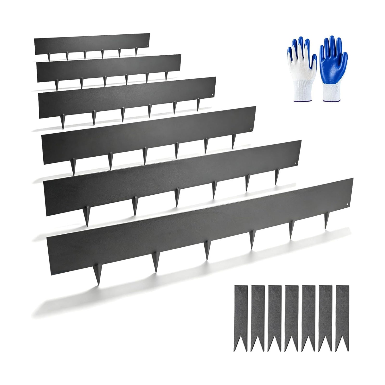 20ft. Garden Landscape Edging with Gloves 6 Pack 6 inch, Black | Bendable Hammer-in Galvanized Steel Lawn Edging