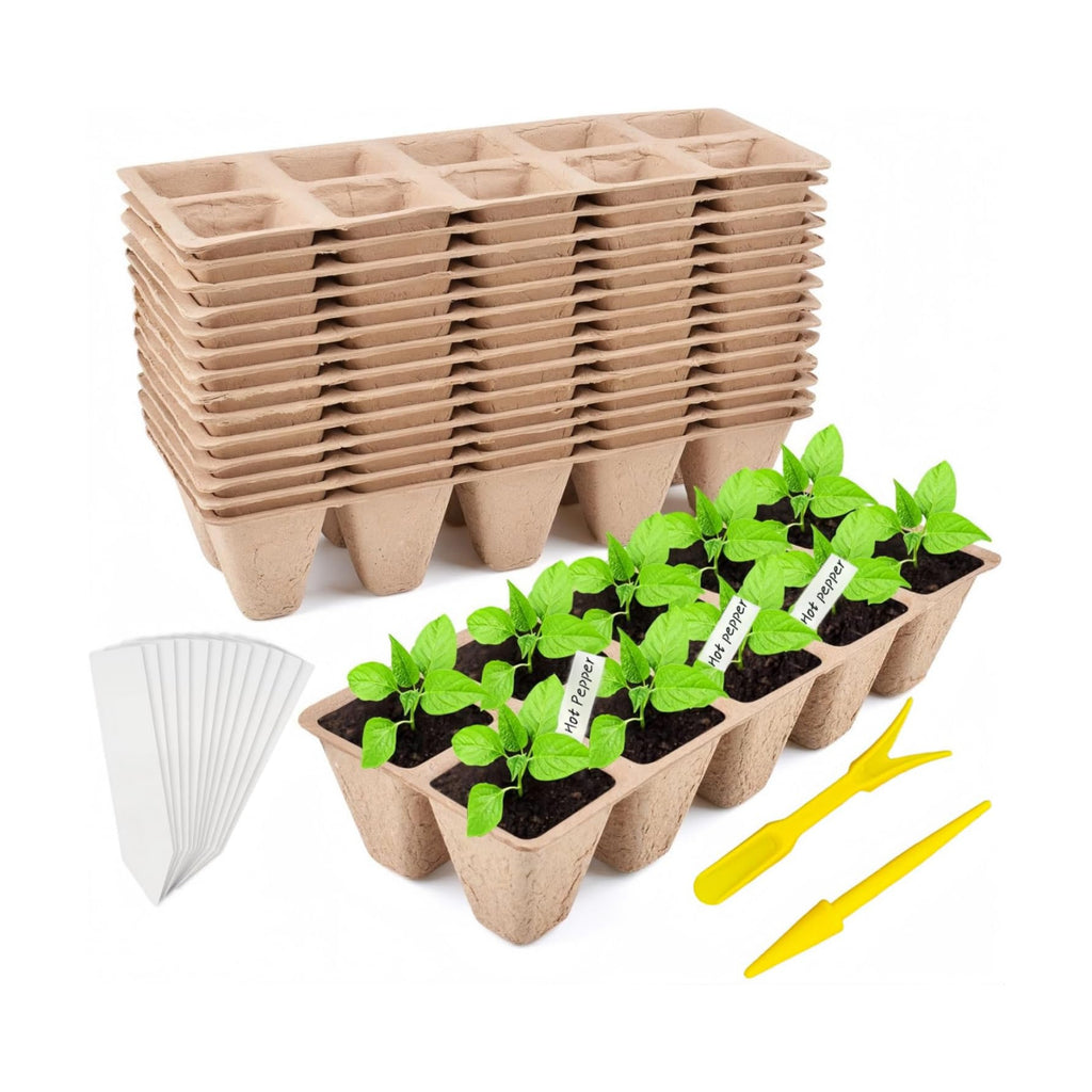480 Cells Seed Starter Tray, 48 Pack Biodegradable Peat Pots, Seed Starter Kit for Seedlings with 48 Labels