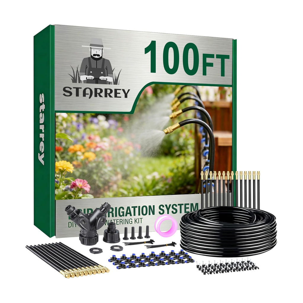 Drip Irrigation System, 2026-Upgrade 100Ft 1/4" Garden Watering System with 24 Pcs 360° Adjustable Copper Nozzles, DIY