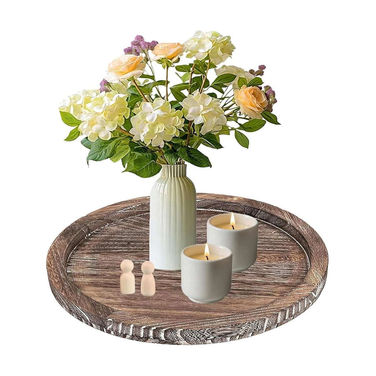 11 Inches Round Wooden Tray Decor, Brown Decorative Trays