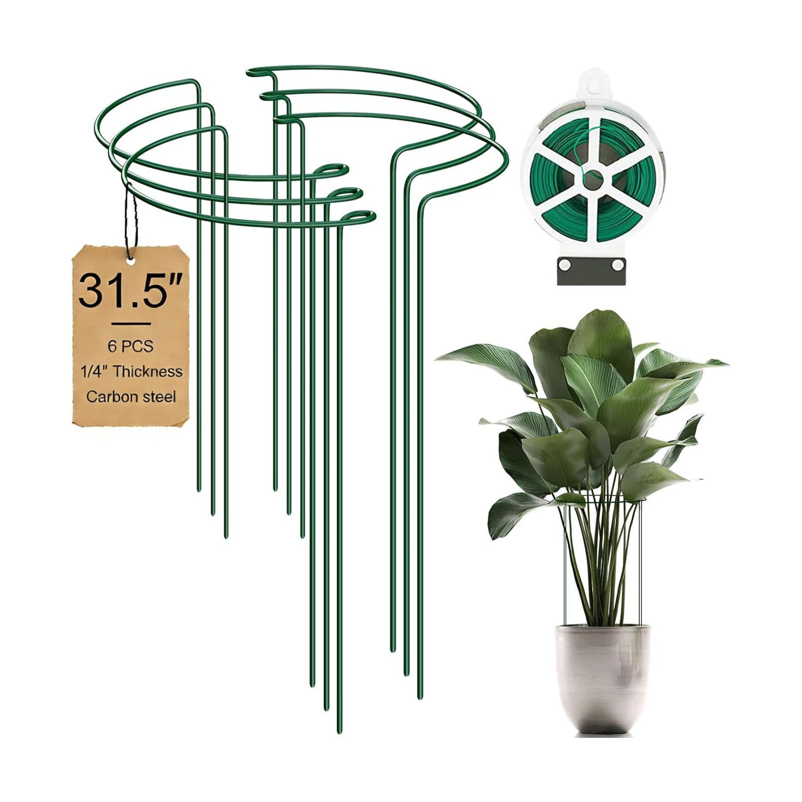 6-Pack 31.5” Plant Support Stakes, Steel Plant Cage & Peony Tomato Hydrangea Cage, Garden Stakes for Outdoor Plants
