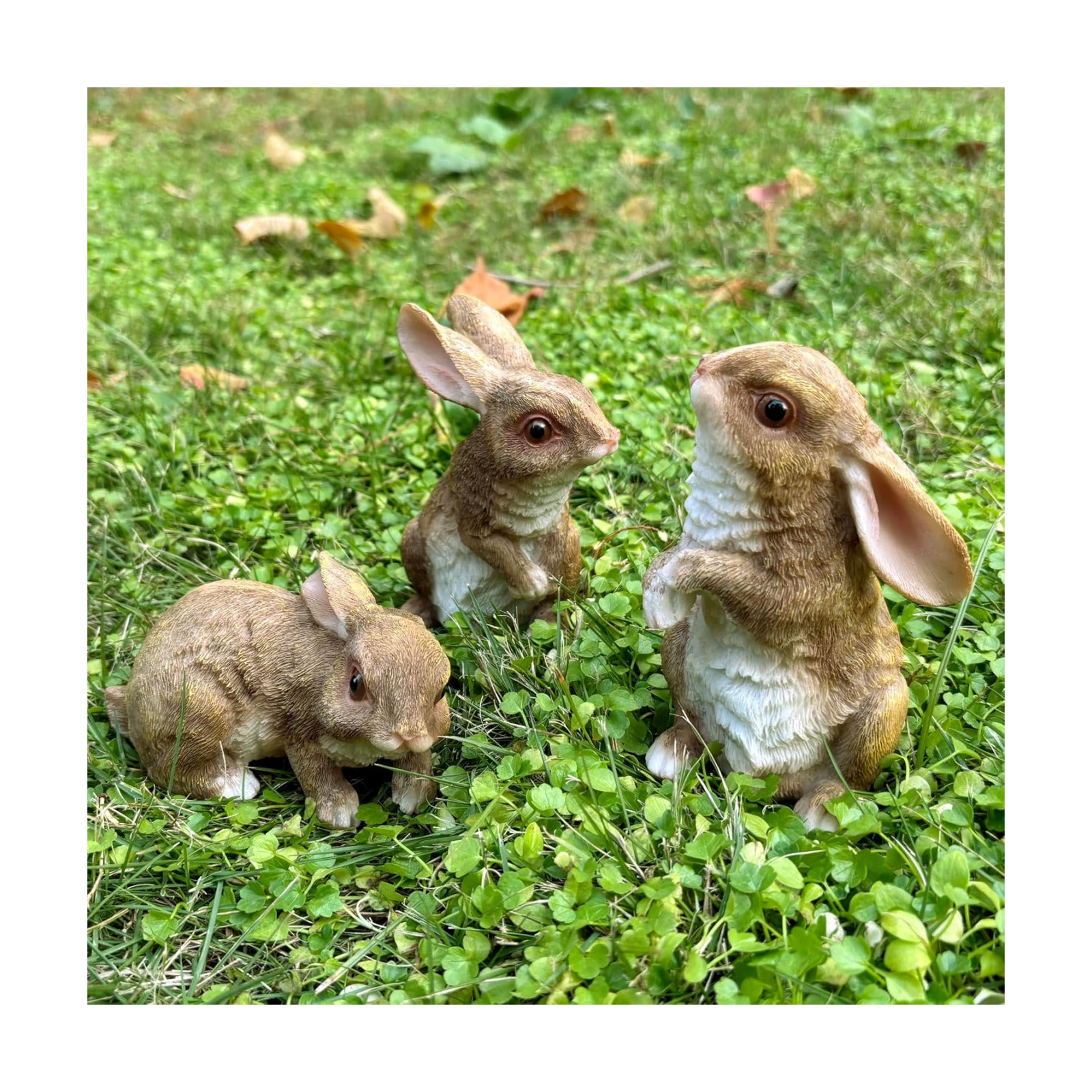 Set of 3 Resin Bunnies Home Decor Rabbit Statues | Yard Decorations, Outdoor, Garden, Shelf, Plant Pot Ornaments