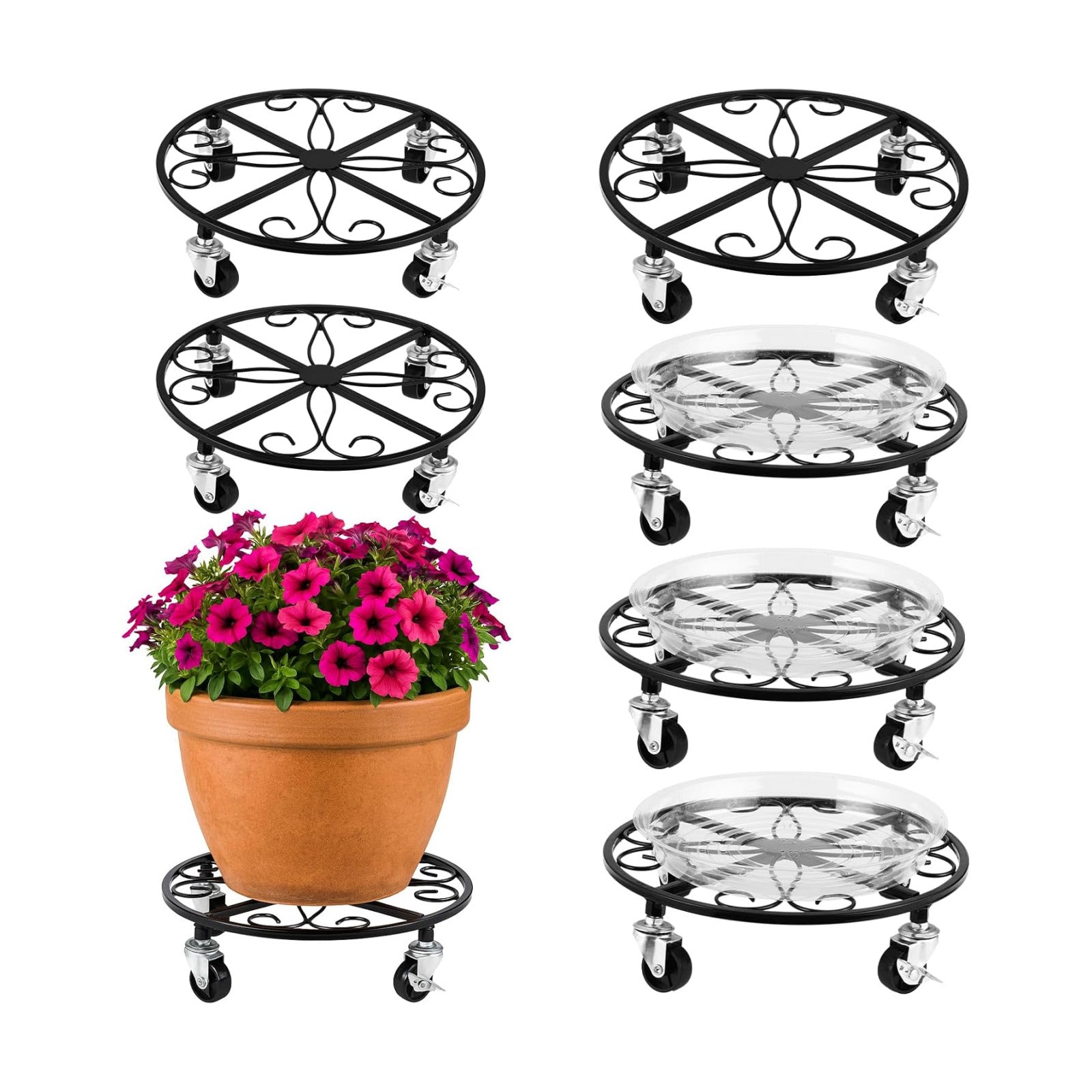 6 Pack Plant Caddy with Wheels 13.5 Inch Rolling Plant Stand for Large Plants Heavy Duty Plant Rollers Metal Plant