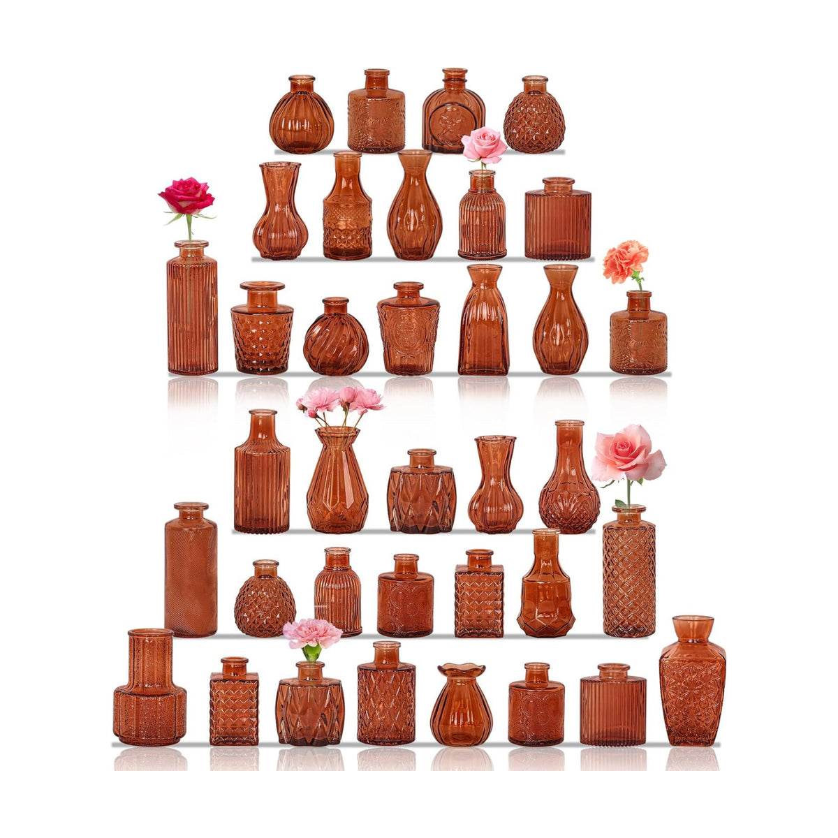 Set of 36 Glass Bud Vases Small Flower Vases for Centerpieces (Dark Amber)