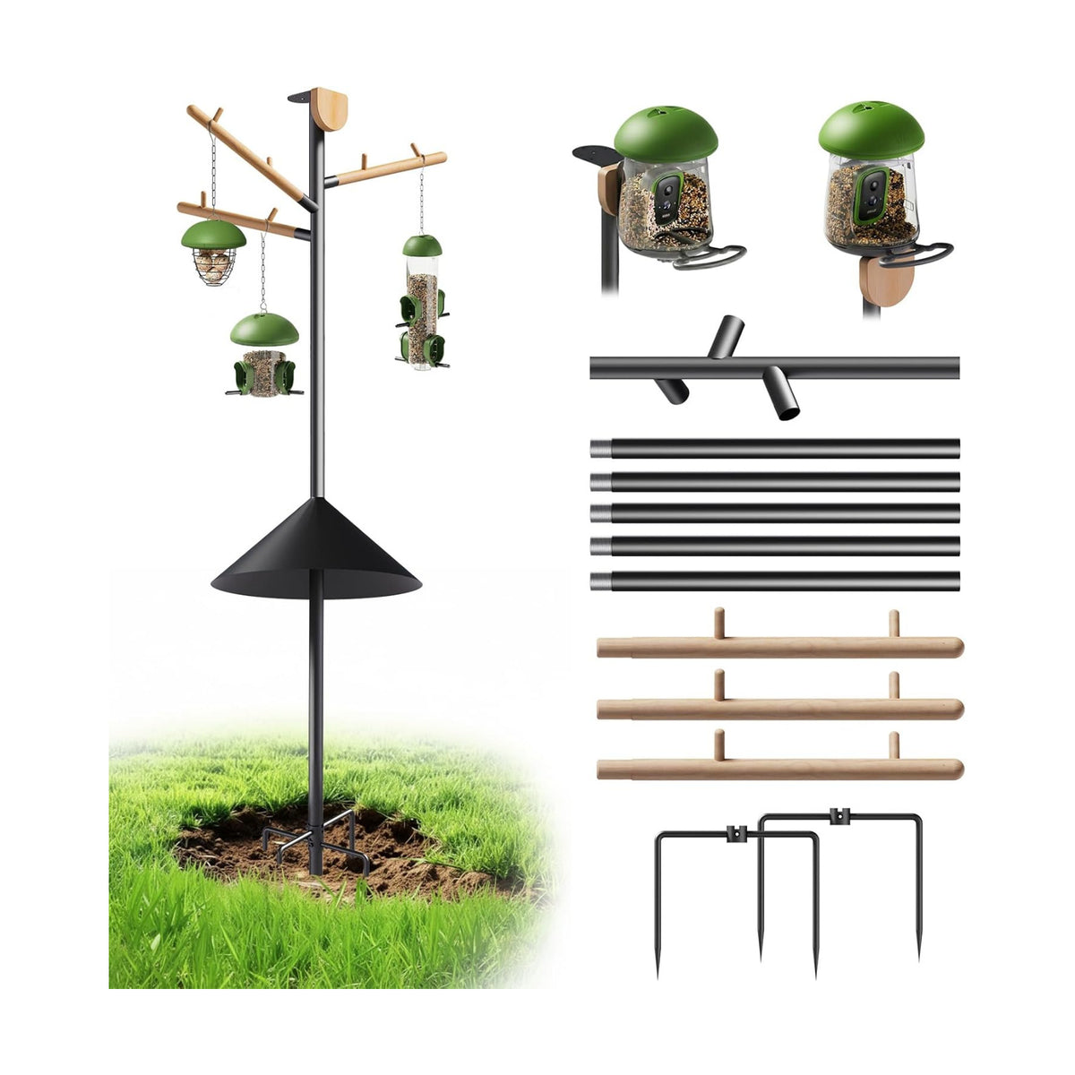 LONA 105 Inch Bird Feeder Pole for Outdoor, Squirrel Proof, 5-Prong Base