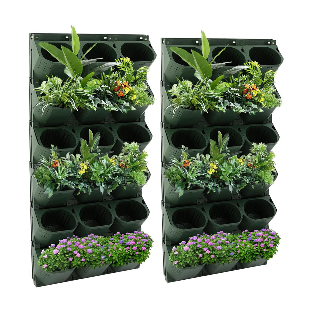 36-Pot Wall Mounted Planter – Vertical Wall Planter with Water Storage Layer, Stackable Flower Pot Holder for Indoor