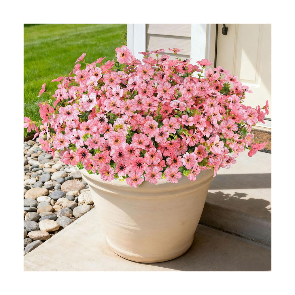 16PCS Artificial Pink Flowers for Outdoors, Fake Silk Pink Flowers