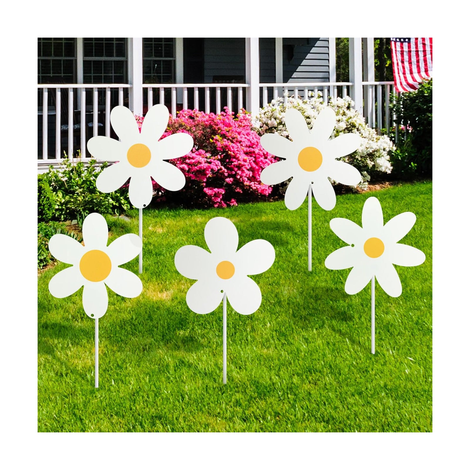 5 Pcs Daisy Yard Decorations Outdoor Metal Summer Daisy Yard Signs with Stakes Groovy Boho Flower Decorative Lawn Signs