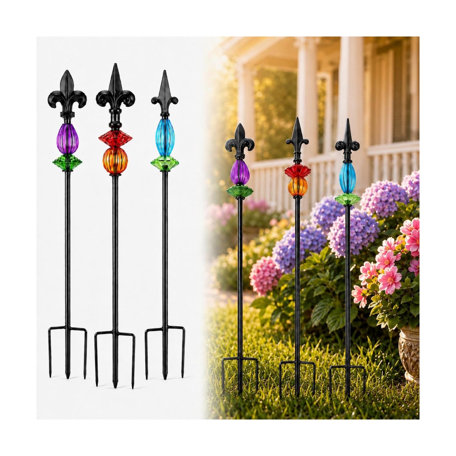 Tandefio 3 Pcs Decorative Garden Stakes Outdoor Metal Yard Decor 25" H Flower Bed Plant Pick Stick Art Ornament Decor