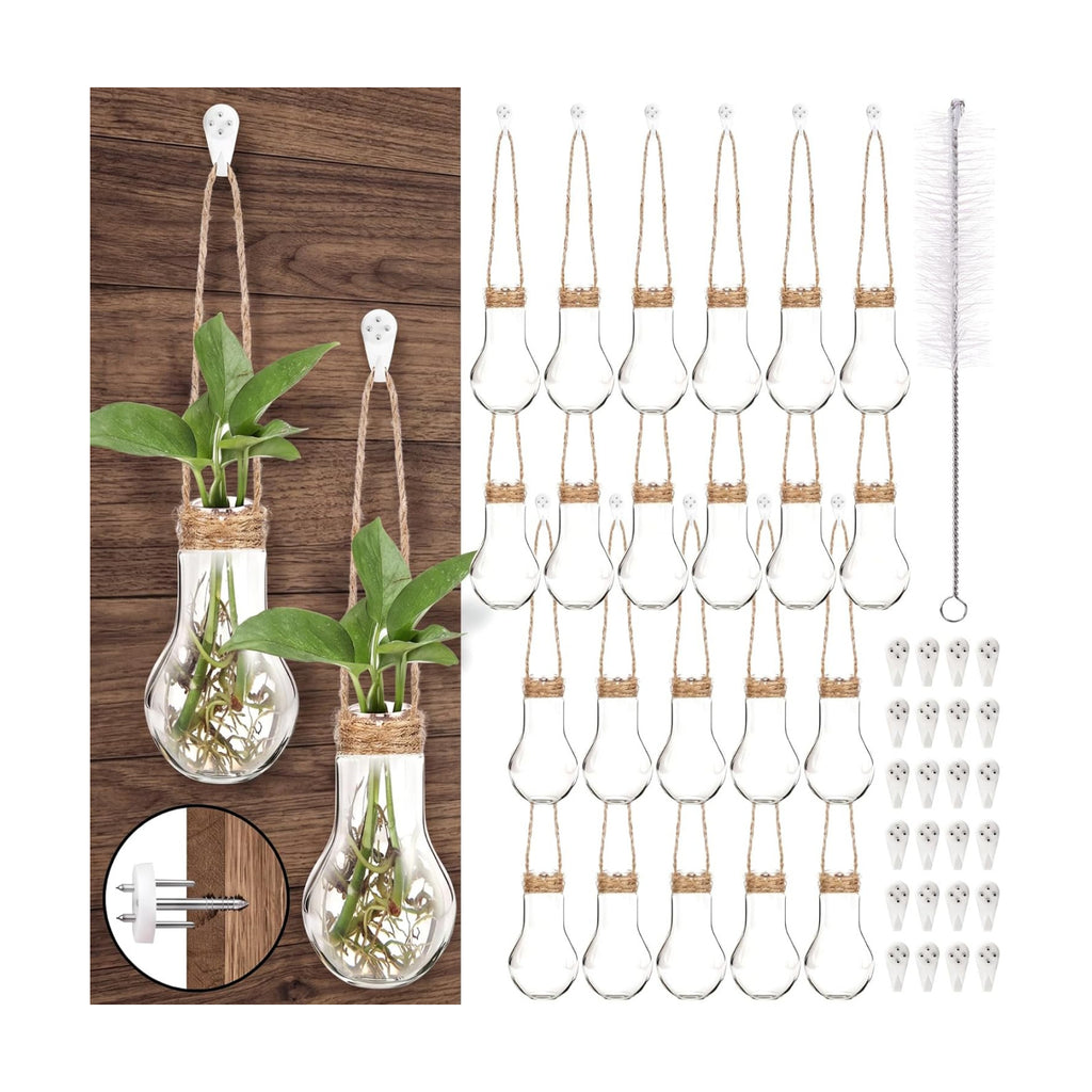 24 Pack Hanging Plant Propagation Stations 3.9 Inch Plastic Propagation Vases with Hooks and Cleaning Brush Clear