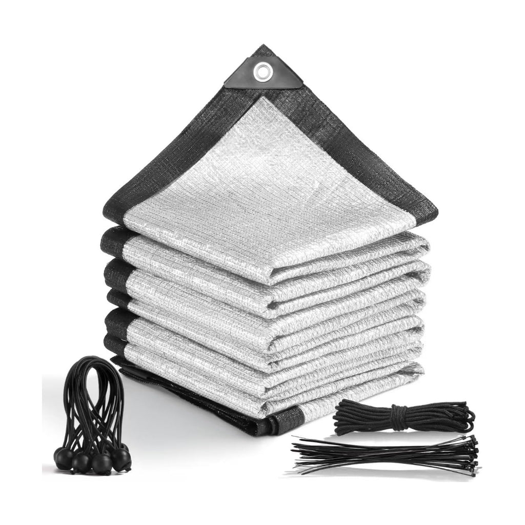 99% 6x6 FT Aluminet Shade Cloth with Grommets FT Aluminum Reflective Tarp Sun Heat Reflective Blocking Sun for Cars