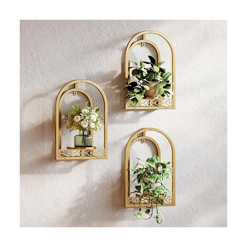 3 Pack Wall Plant Stand, Mid Century Iron Wall Decor, Gold | Space-Saving, indoor & outdoor plants, rustproof iron