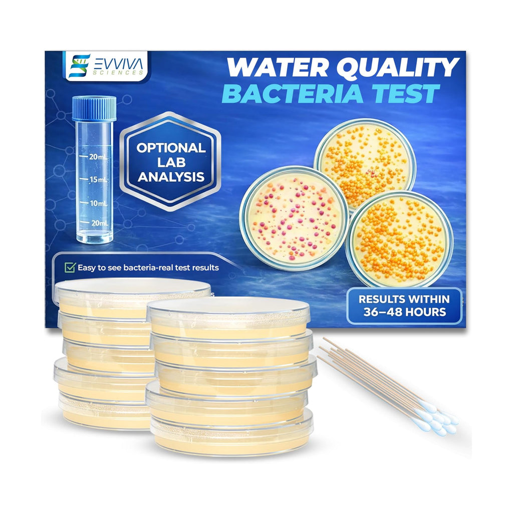 Evviva Sciences Water Bacteria Test Kit – 10 Tests for Total Bacteria, coliforms & E. coli. Lab-Ready agar Plates for