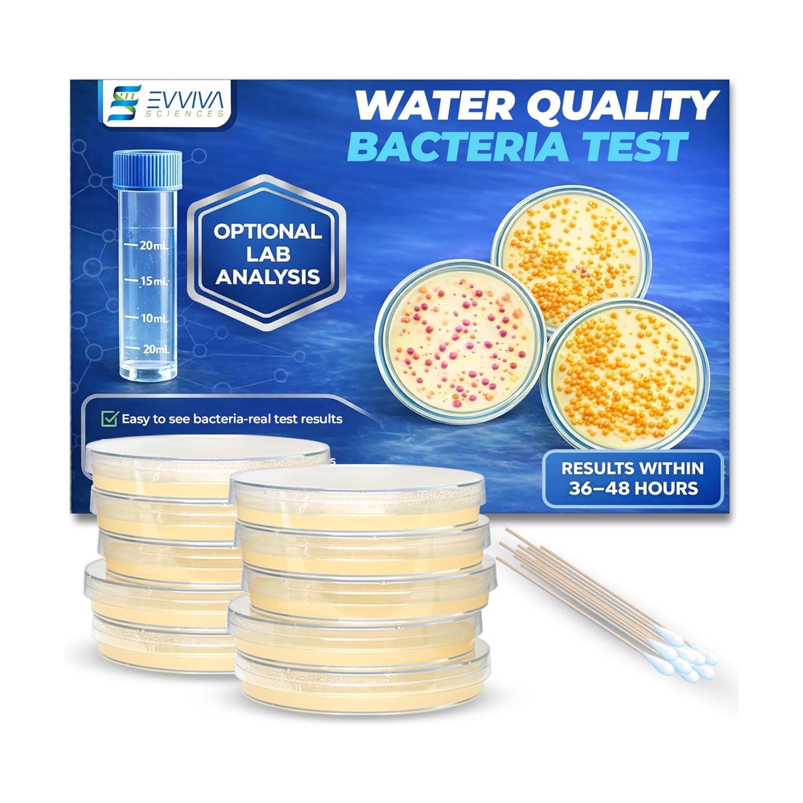 Evviva Sciences Water Bacteria Test Kit – 10 Tests for Total Bacteria, coliforms & E. coli. Lab-Ready agar Plates for