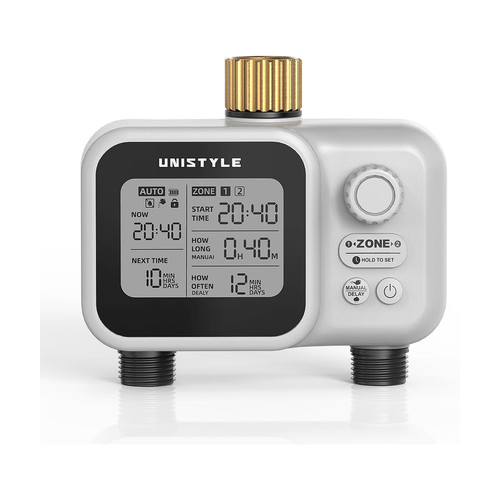 [All-New 2027] 2 Zone Ball Valve Sprinkler Timer Brass Inlet, Low-Pressure Starts at Zero Pressure, Unistyle Water