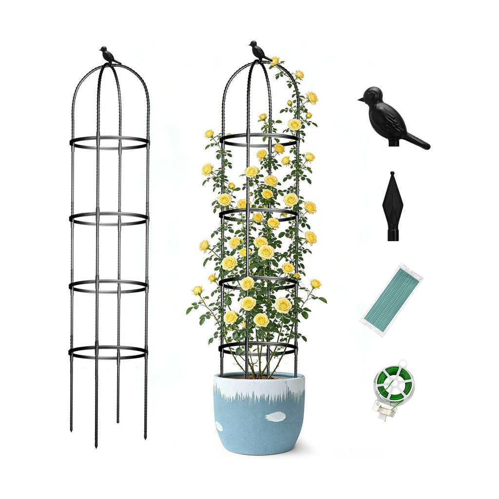 Obelisk Trellis for Garden Plants Climbing: 6ft Rustproof Metal Pipe with Plastic Coated - Potted Plant Climber Support