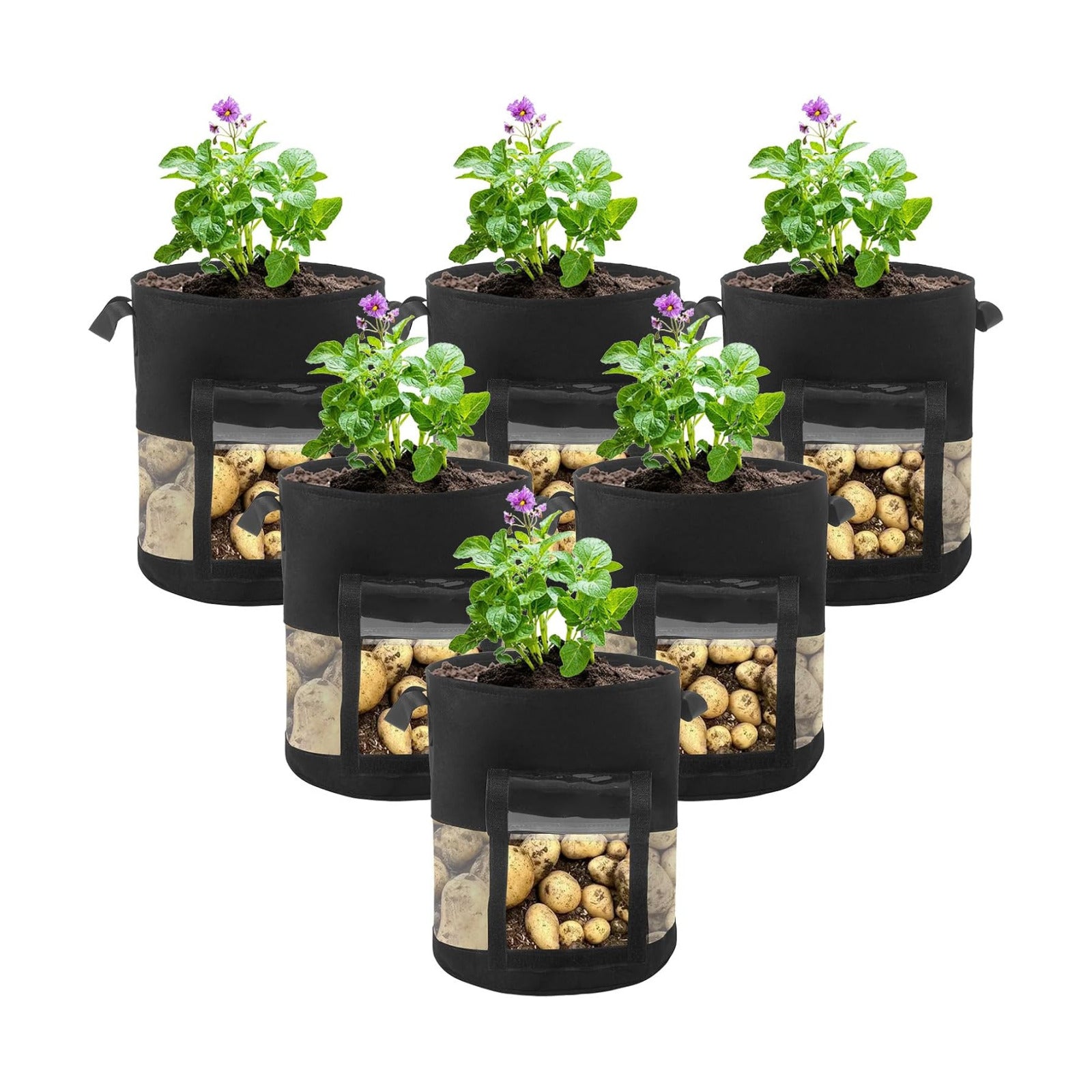 6 Pack 15 Gallon Visible Potato Grow Bags, Thickened Nonwoven Fabric Pots Potato Growing Containers with Handles &