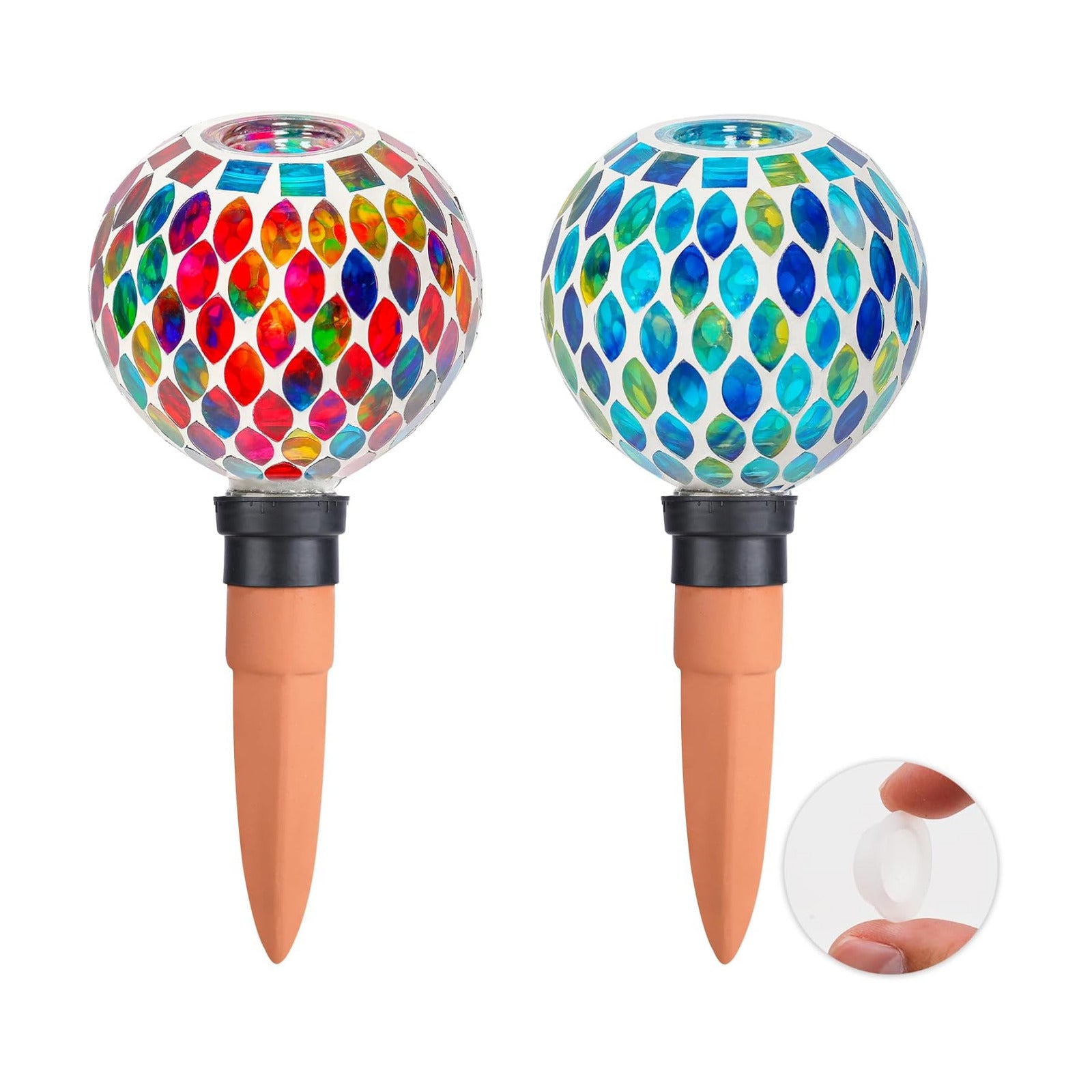Mosaic Plant Watering Globes 2 Pack Terracotta Watering Spikes | Self Watering Planter Insert Automatic Waterer Device