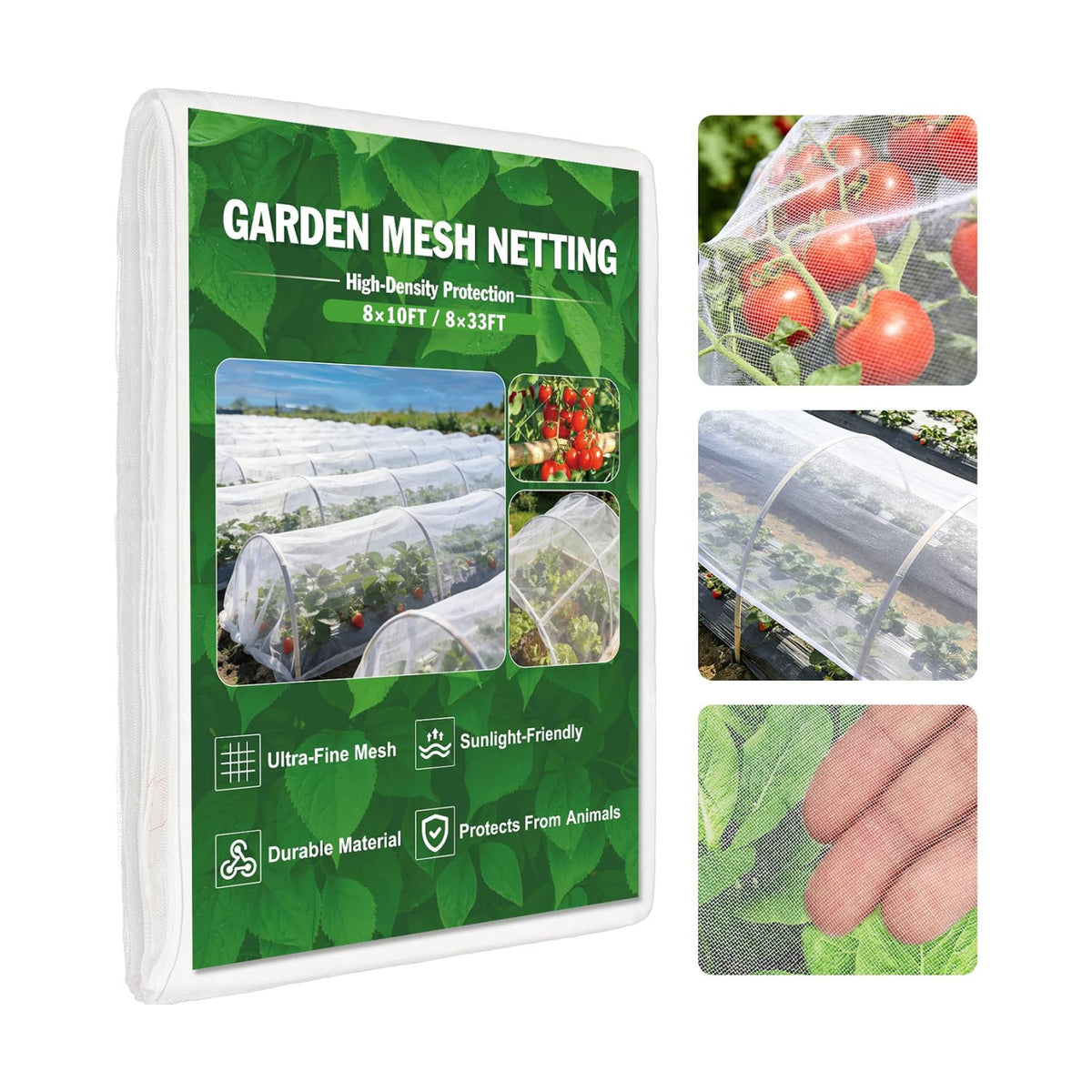 FEED GARDEN Garden Netting 8x10FT Ultra-Fine Mesh PE Cover for Vegetables Fruits Garden Row Cover Raised Bed Durable Protection from Birds Animals