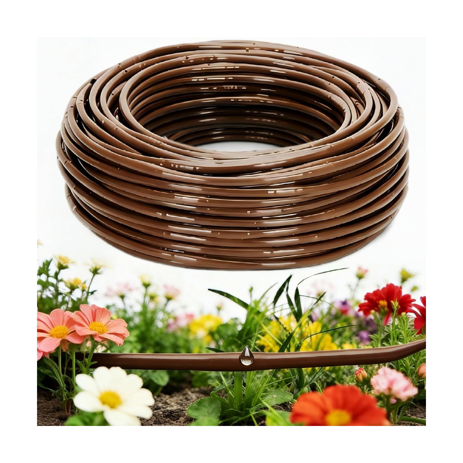 1/4" Drip Irrigation Tubing with 6" Emitter Spacing, (100 Ft Roll) Hydroponics Dripline with Built-in 0.5 GPH Dripper