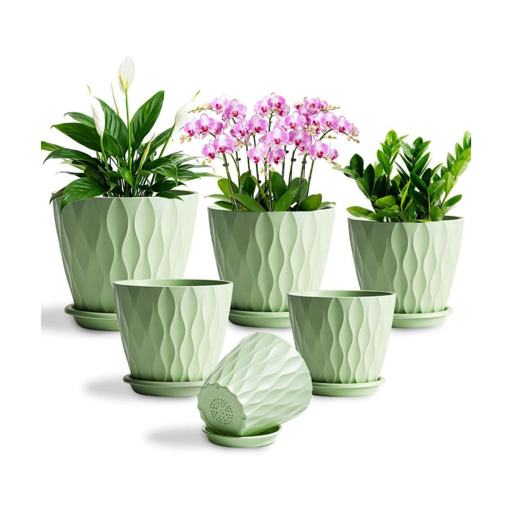 Plant Pots, Self Watering Planters with Drainage Holes and Trays, Flower Pots for Indoor Outdoor - 6 Pack(4/5/6/6.5/7/8