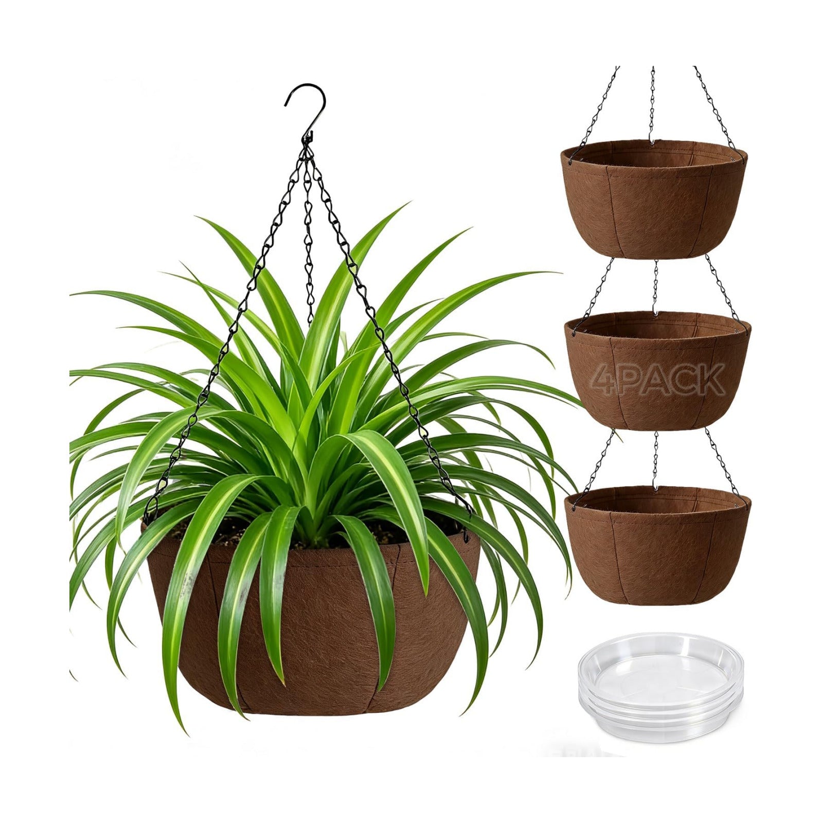 T4U Hanging Planter for Plants Outdoor 12 Inch, Fabric Pots 4 Pack | Breathable hanging grow bags with sturdy straps