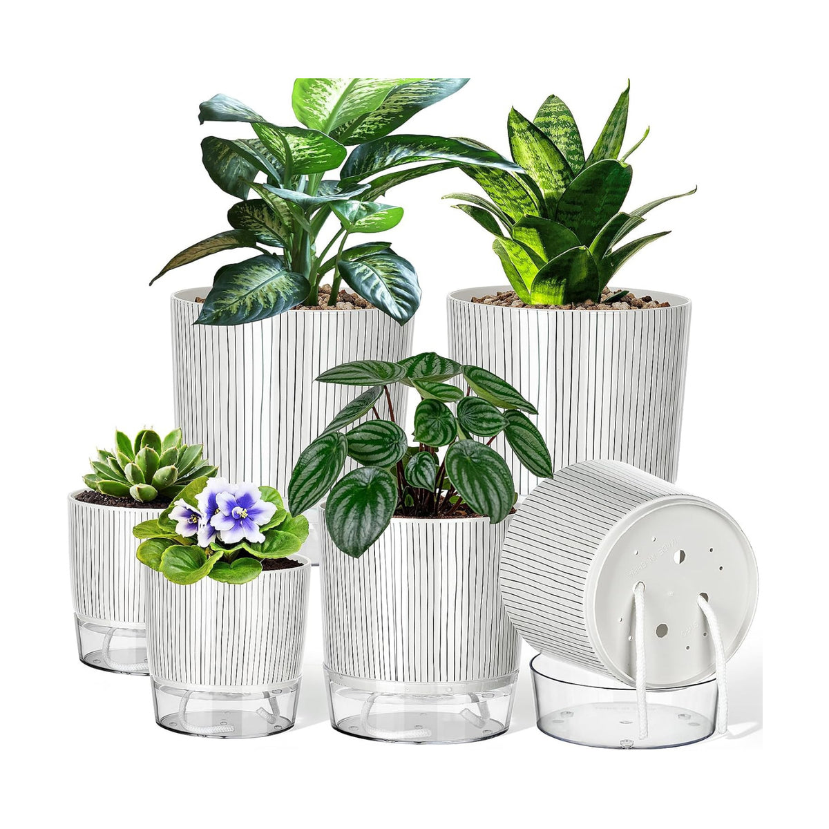 6 Pack Self Watering Pots for Indoor Plants, 4/5.5/6.3 Inch Flower Pots