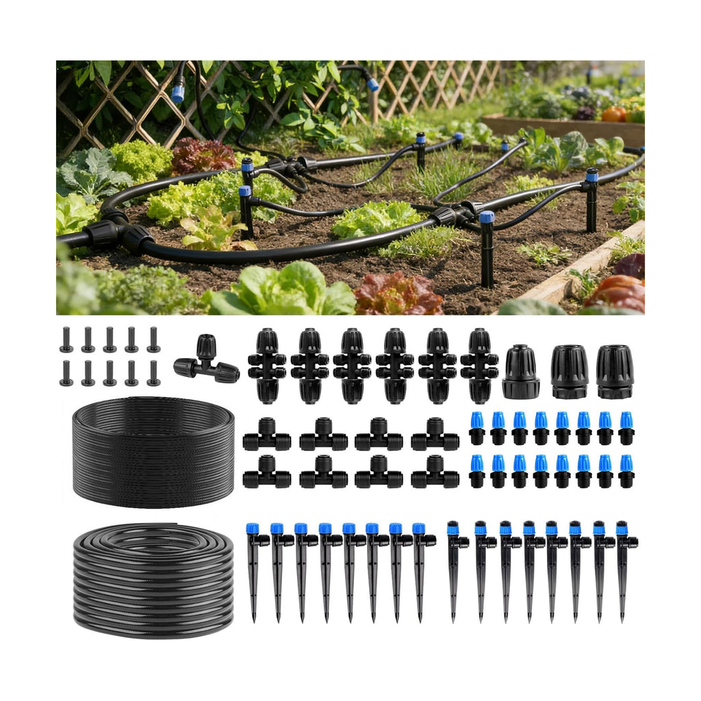Garden Drip Irrigation System - 230FT Quick-Connect Automatic Watering Misting System Kit with 1/2" & 1/4" Tubing