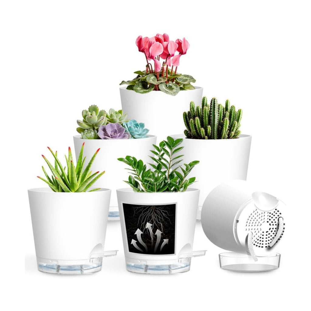 Self Watering Pots for Plants, 2026 New Flower Plant Pots with Drainage Holes, Wicking and Clear Reservoirs for