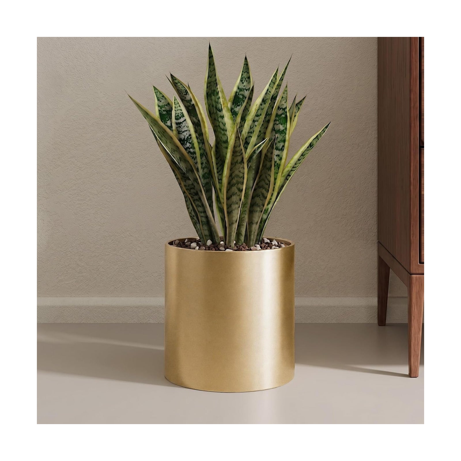 Gold Metal Plant Pot with Drainage Hole, 7 Inch Mid Century Modern Small Pot Indoor Outdoor Planters for Succulents