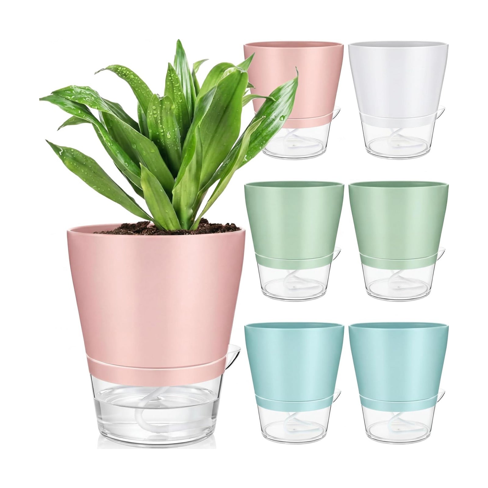 Funnymoom 6 Pack 6 Inch Self Watering Plant Pots Self Watering Planters with with Visual Reservoir and Drainage Hole