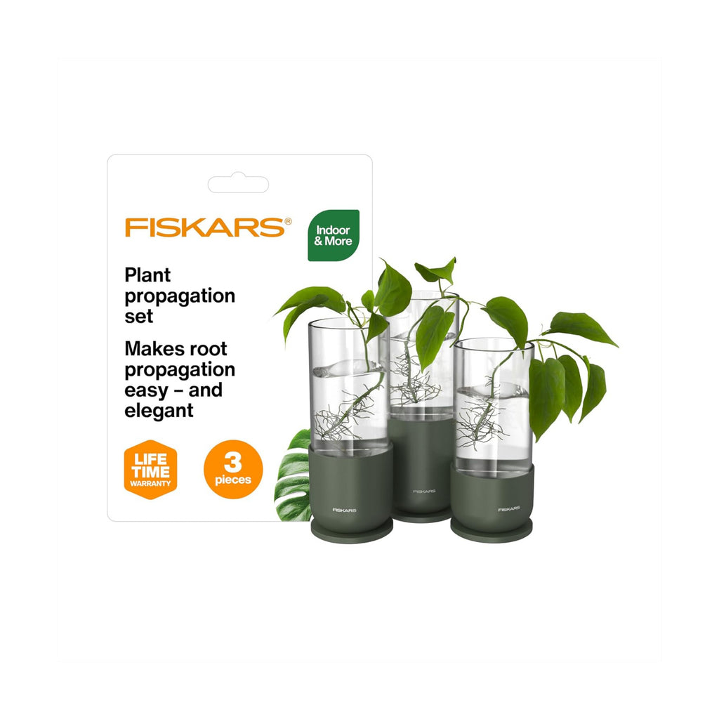 Fiskars Plant Propagation Set, Glass Vase Hydroponic Growing System, 3-Pack | Metal Stands for Root Cuttings