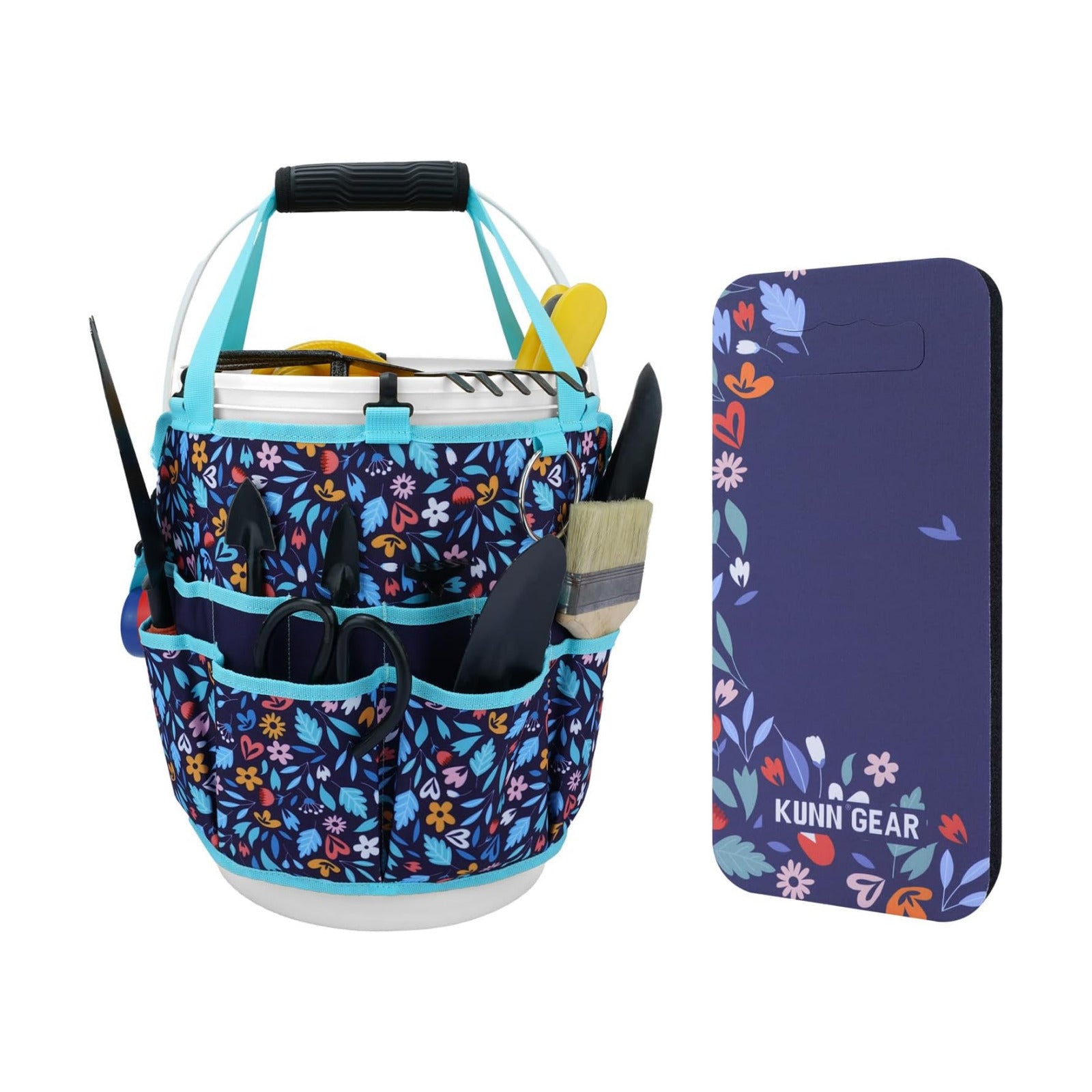 KUNN 5 Gallon Garden Bucket Tool Organizer & Kneeling Pad Set, 18-Pocket Heavy Duty Garden Caddy with Hangable Handle