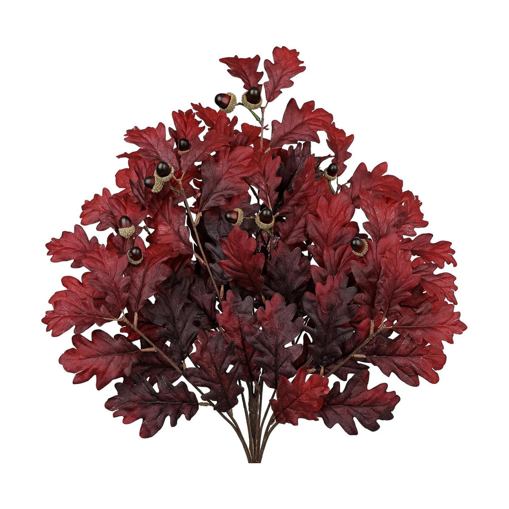 Faux Oak Leaf Branches with Acorns, 2Bundles Fall Stems for Vase, Burgundy