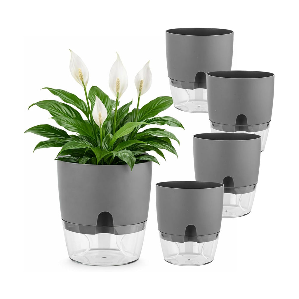 Planterhoma 5 Pack Self Watering Pots for Indoor Plants, 9 Inch Plant Pot Plastic Self Watering Planter for Orchid
