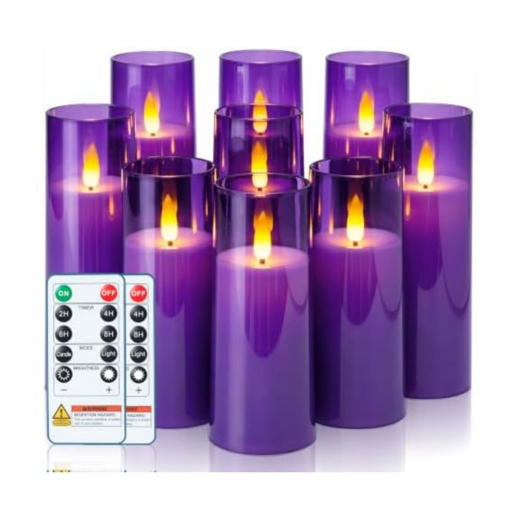 Homemory Purple Flameless LED Pillar Candles, Remote Timer, 9 Pack
