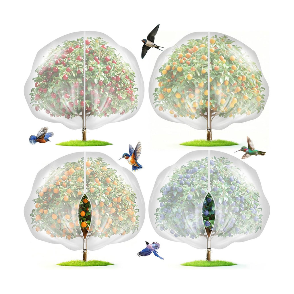 4-Pack 12x10FT Fruit Tree Netting Bags, Bird Netting Safeguard Apple Trees and Blueberry Bushes from Birds, Pest and