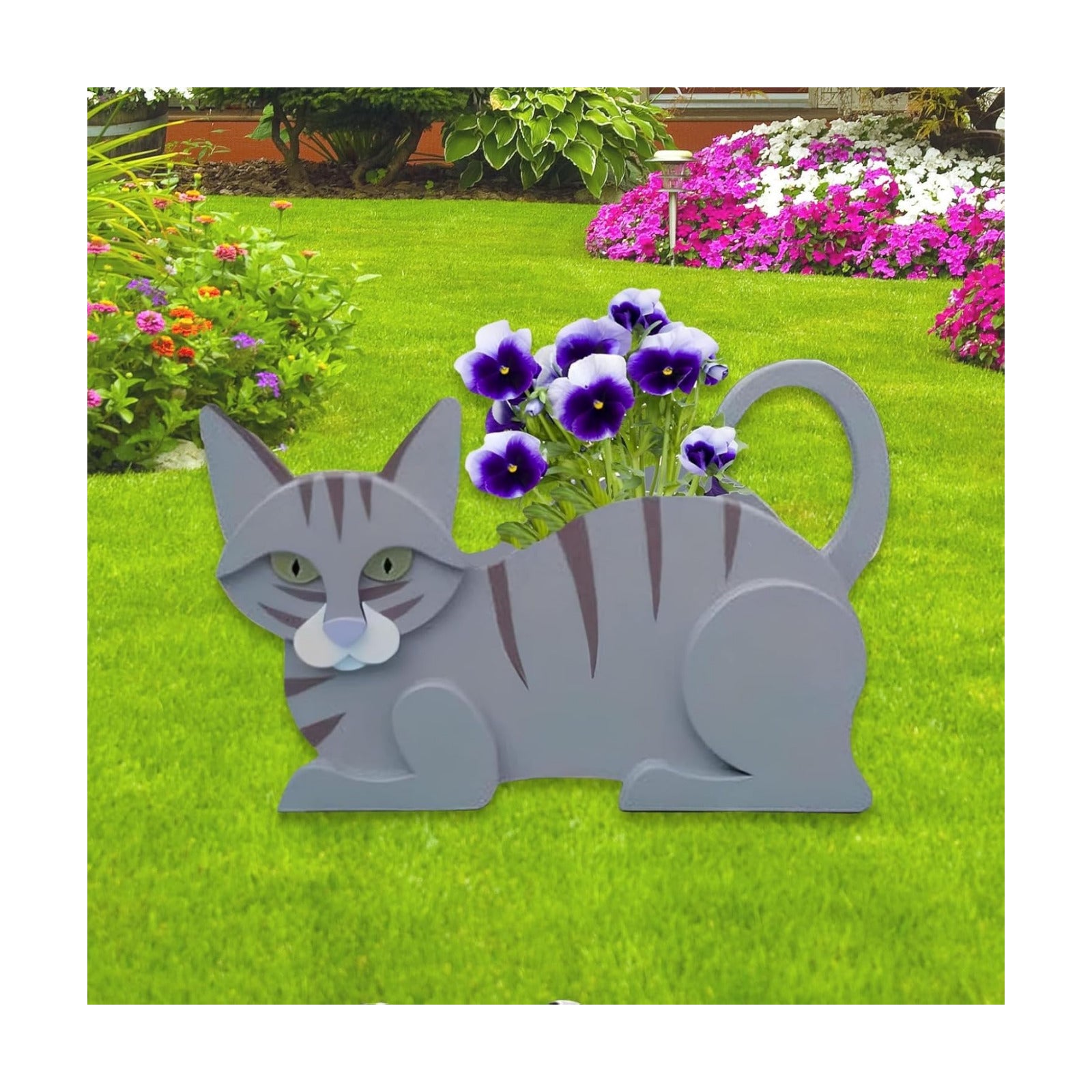 Blue Cat Planter Pots, Animal Shaped Flower Pot | Cute Plant Gift for Women and Pet Lovers, Indoor Outdoor Garden Home